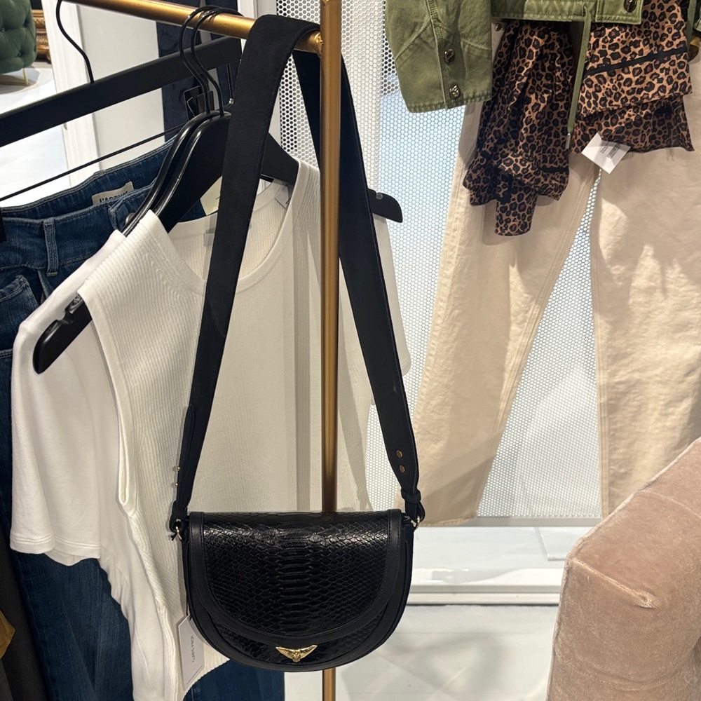 Claris Virot Black Python Structured Crossbody Vi… - image 1